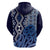 New Zealand Zip Hoodie Aotearoa Kowhaiwhai Mix Taniko Art - Blue