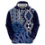 New Zealand Zip Hoodie Aotearoa Kowhaiwhai Mix Taniko Art - Blue