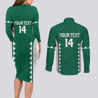 Custom Hawaii Volleyball Couples Matching Long Sleeve Bodycon Dress and Long Sleeve Button Shirt Hawaiian Kakau Pattern