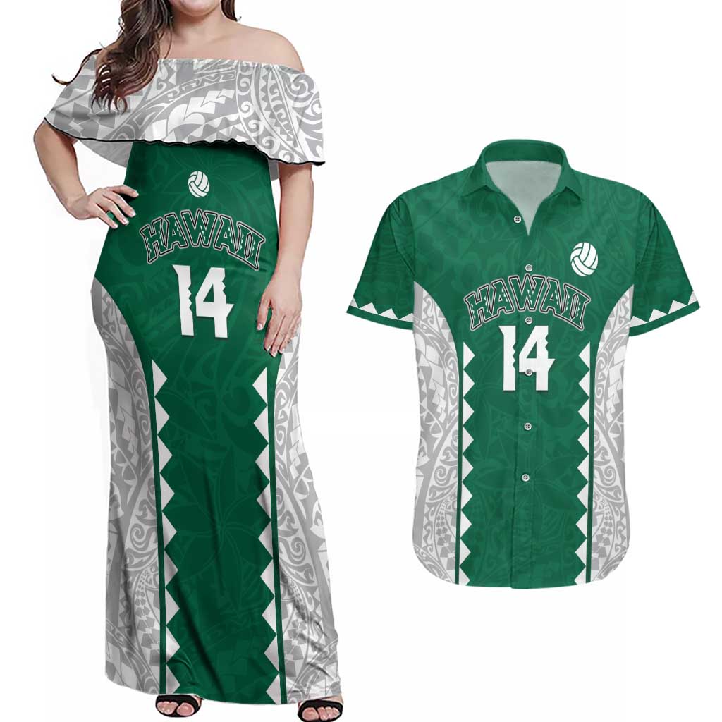 Custom Hawaii Volleyball Couples Matching Off Shoulder Maxi Dress and Hawaiian Shirt Hawaiian Kakau Pattern