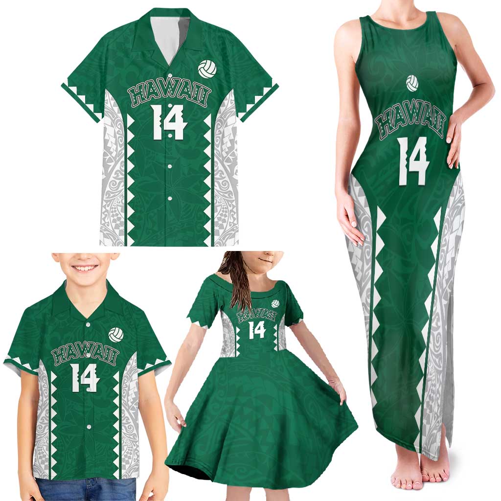 Custom Hawaii Volleyball Family Matching Tank Maxi Dress and Hawaiian Shirt Hawaiian Kakau Pattern