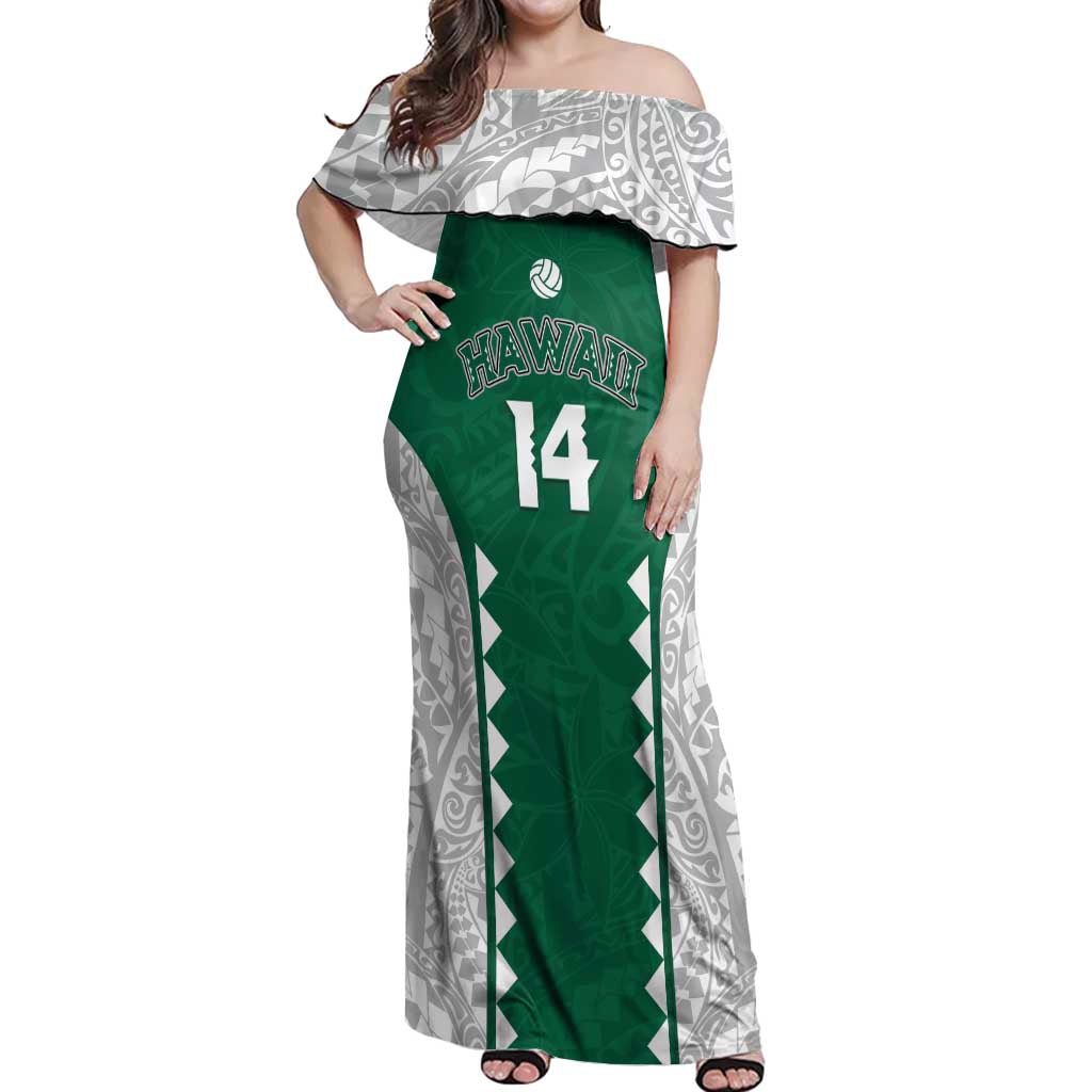 Custom Hawaii Volleyball Off Shoulder Maxi Dress Hawaiian Kakau Pattern