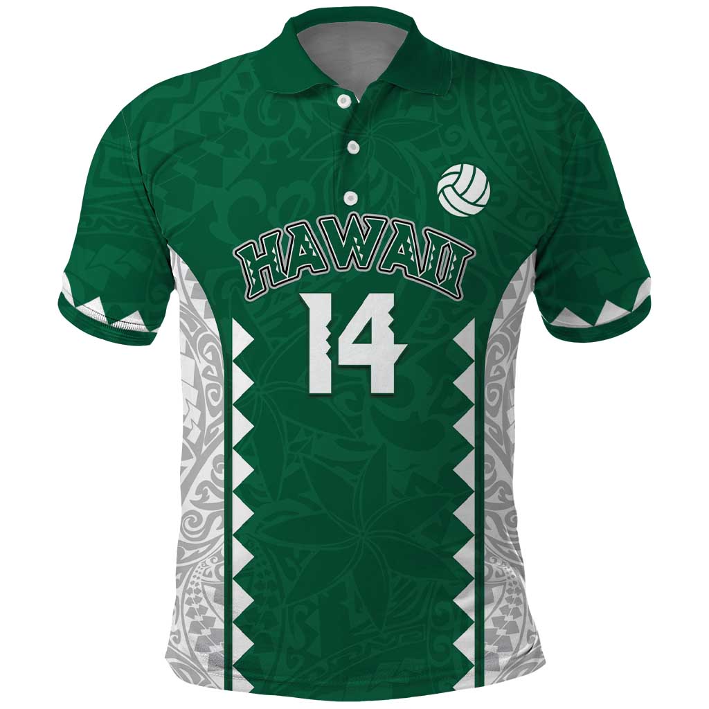 Custom Hawaii Volleyball Polo Shirt Hawaiian Kakau Pattern LT14 Green - Polynesian Pride
