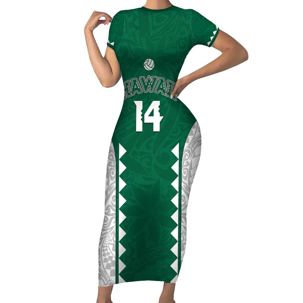 Custom Hawaii Volleyball Short Sleeve Bodycon Dress Hawaiian Kakau Pattern