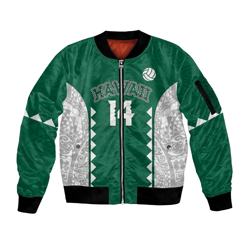 Custom Hawaii Volleyball Sleeve Zip Bomber Jacket Hawaiian Kakau Pattern