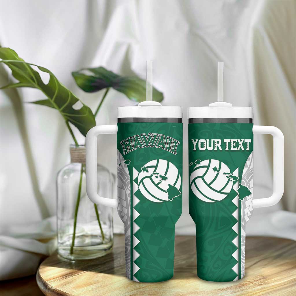 Custom Hawaii Volleyball Tumbler With Handle Hawaiian Kakau Pattern