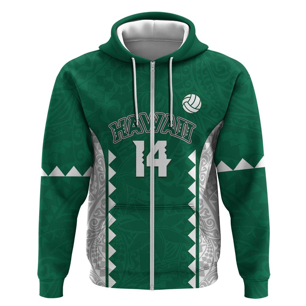 Custom Hawaii Volleyball Zip Hoodie Hawaiian Kakau Pattern