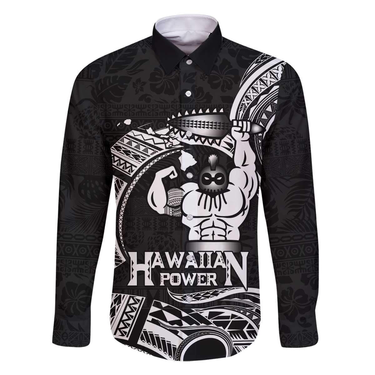 Black Hawaii Ikaika Warrior Family Matching Off The Shoulder Long Sleeve Dress and Hawaiian Shirt Hawaiian Power