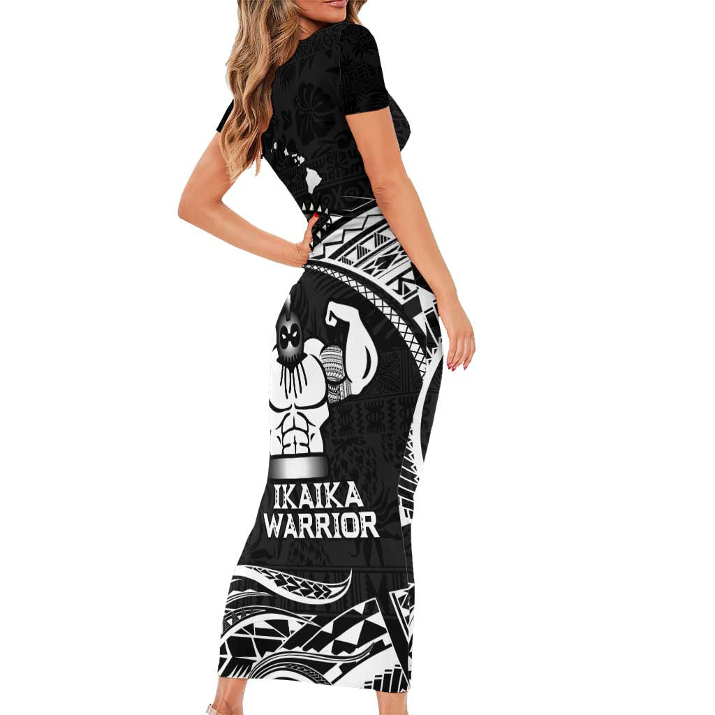Black Hawaii Ikaika Warrior Family Matching Short Sleeve Bodycon Dress and Hawaiian Shirt Hawaiian Power