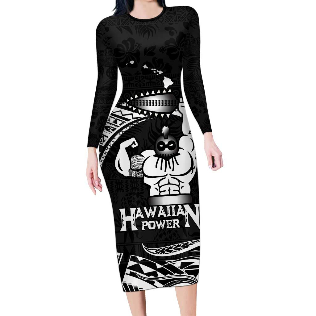 Black Hawaii Ikaika Warrior Long Sleeve Bodycon Dress Hawaiian Power