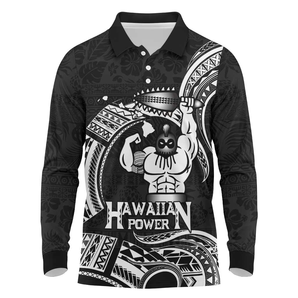 Black Hawaii Ikaika Warrior Long Sleeve Polo Shirt Hawaiian Power