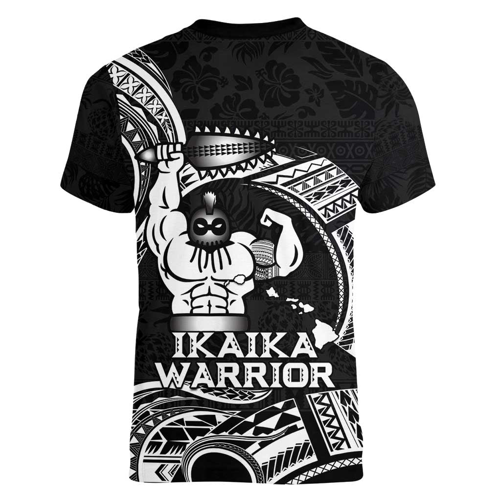 Black Hawaii Ikaika Warrior Women V-Neck T-Shirt Hawaiian Power