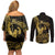 Gold Hawaii Ikaika Warrior Couples Matching Off Shoulder Short Dress and Long Sleeve Button Shirt Hawaiian Power