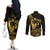 Gold Hawaii Ikaika Warrior Couples Matching Off The Shoulder Long Sleeve Dress and Long Sleeve Button Shirt Hawaiian Power