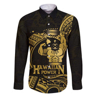 Gold Hawaii Ikaika Warrior Family Matching Off The Shoulder Long Sleeve Dress and Hawaiian Shirt Hawaiian Power