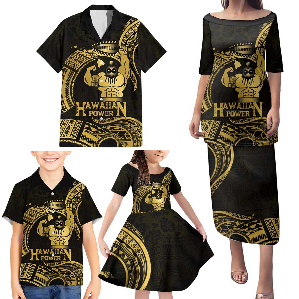 Gold Hawaii Ikaika Warrior Family Matching Puletasi and Hawaiian Shirt Hawaiian Power