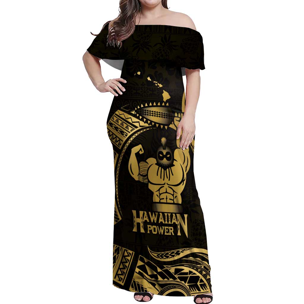 Gold Hawaii Ikaika Warrior Off Shoulder Maxi Dress Hawaiian Power