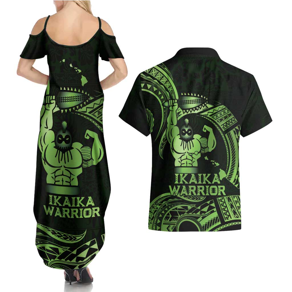 Green Hawaii Ikaika Warrior Couples Matching Summer Maxi Dress and Hawaiian Shirt Hawaiian Power