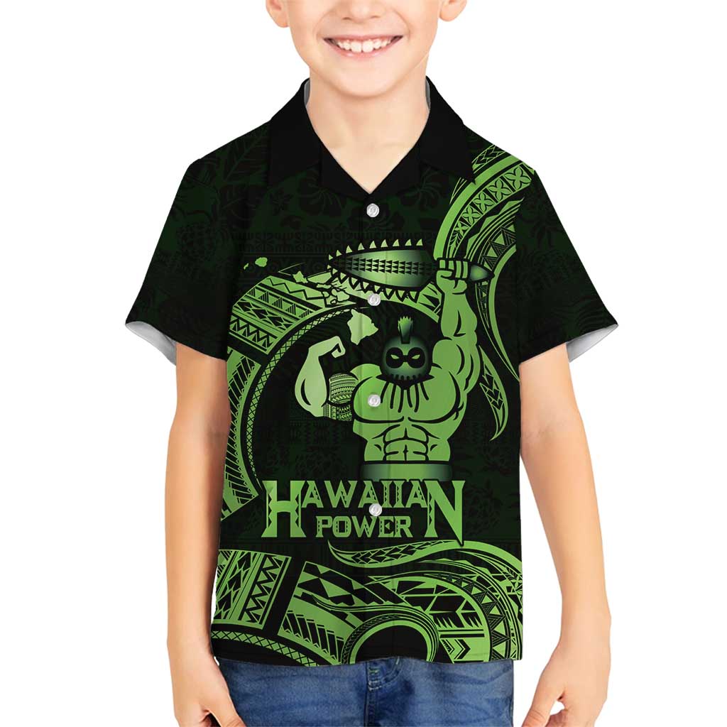 Green Hawaii Ikaika Warrior Family Matching Long Sleeve Bodycon Dress and Hawaiian Shirt Hawaiian Power