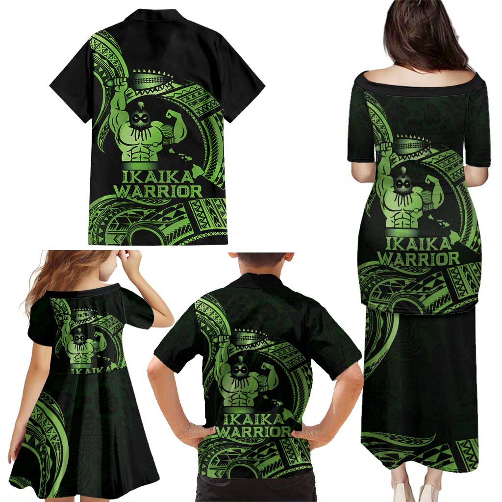 Green Hawaii Ikaika Warrior Family Matching Puletasi and Hawaiian Shirt Hawaiian Power