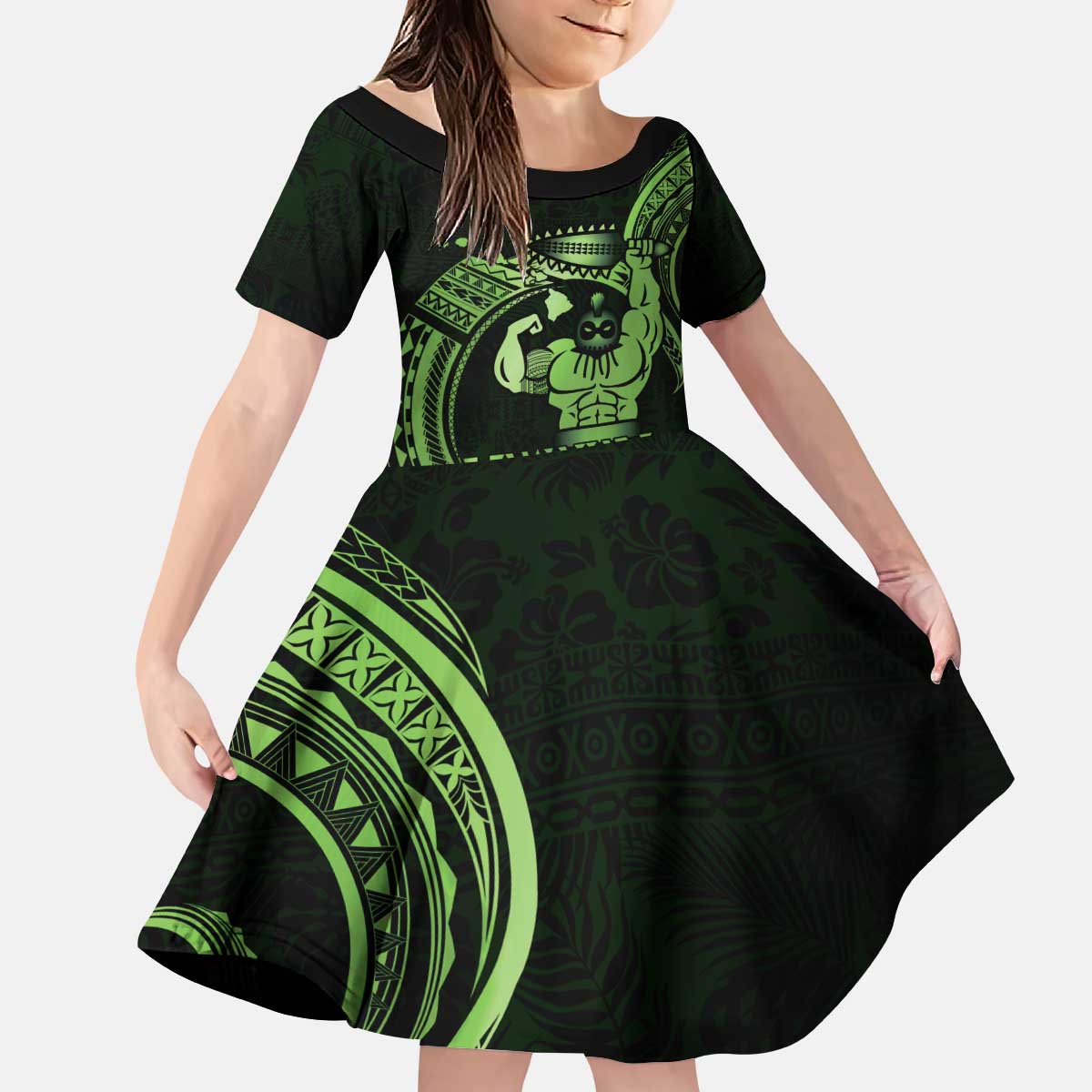 Green Hawaii Ikaika Warrior Kid Short Sleeve Dress Hawaiian Power