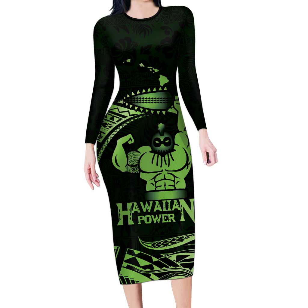 Green Hawaii Ikaika Warrior Long Sleeve Bodycon Dress Hawaiian Power