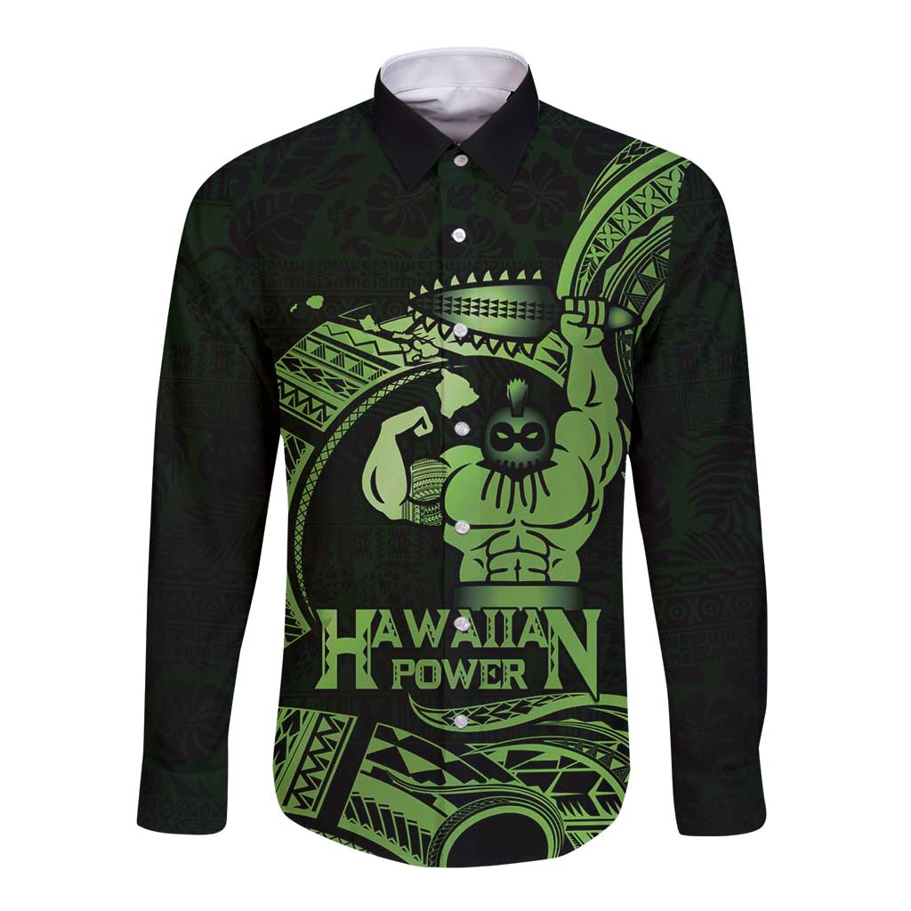 Green Hawaii Ikaika Warrior Long Sleeve Button Shirt Hawaiian Power