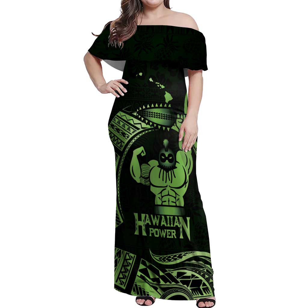 Green Hawaii Ikaika Warrior Off Shoulder Maxi Dress Hawaiian Power