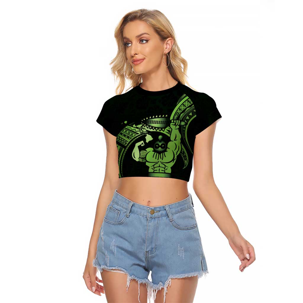 Green Hawaii Ikaika Warrior Raglan Cropped T Shirt Hawaiian Power