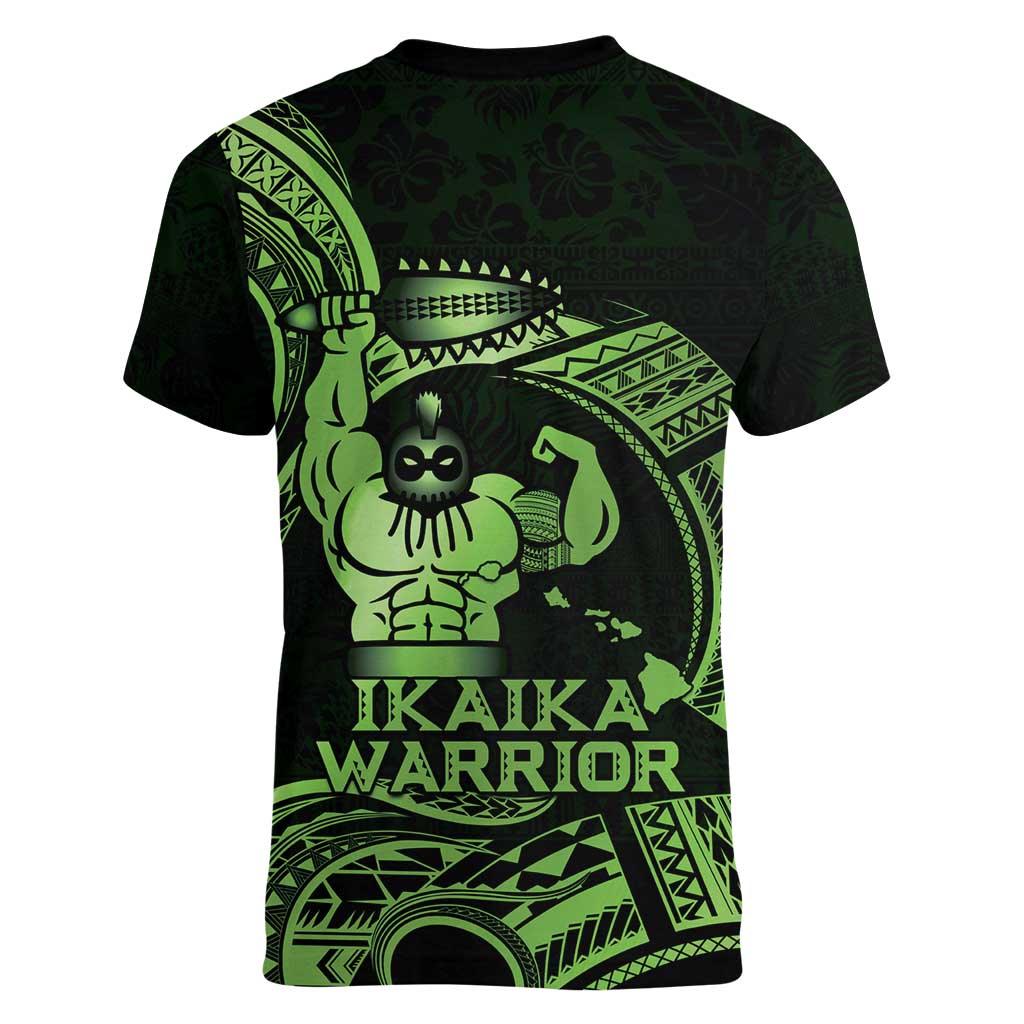 Green Hawaii Ikaika Warrior Women V-Neck T-Shirt Hawaiian Power