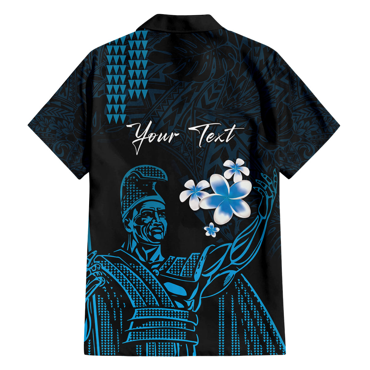 Personalised Hawaii King Kamehameha Day Family Matching Long Sleeve Bodycon Dress and Hawaiian Shirt Plumeria With Kakau Pattern - Blue LT14 - Polynesian Pride