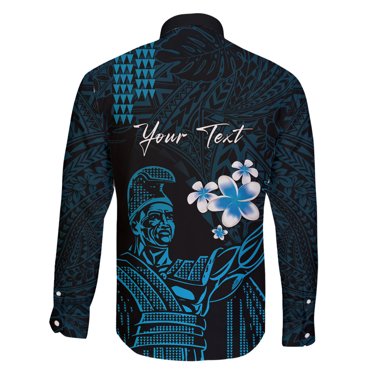 Personalised Hawaii King Kamehameha Day Family Matching Puletasi and Hawaiian Shirt Plumeria With Kakau Pattern - Blue LT14 - Polynesian Pride