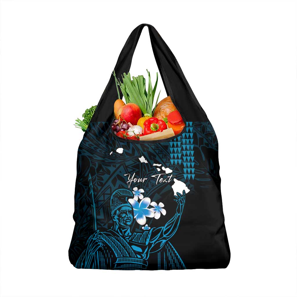 Personalised Hawaii King Kamehameha Day Grocery Bag Plumeria With Kakau Pattern - Blue