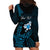 Personalised Hawaii King Kamehameha Day Hoodie Dress Plumeria With Kakau Pattern - Blue