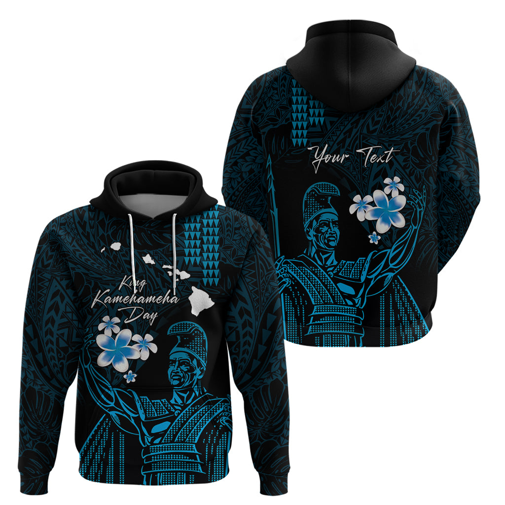 Personalised Hawaii King Kamehameha Day Zip Hoodie Plumeria With Kakau Pattern - Blue