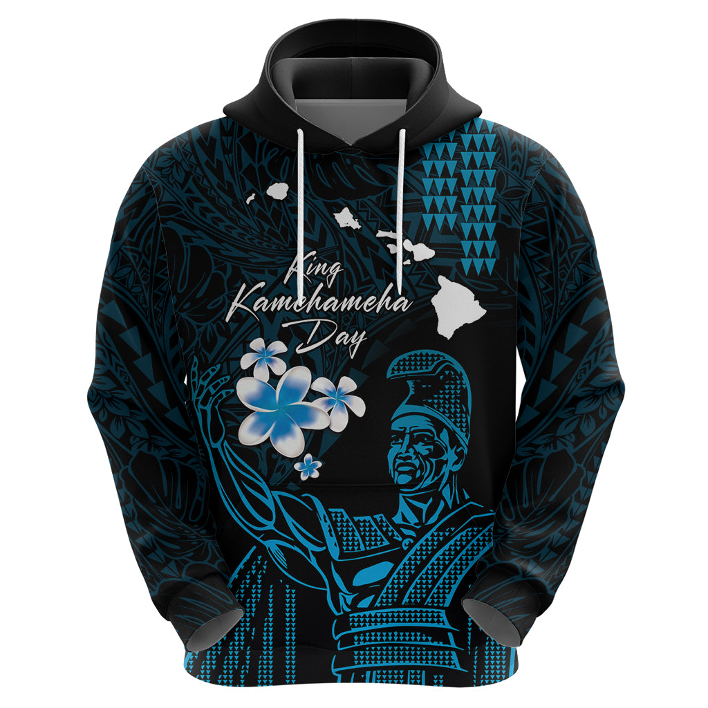 Personalised Hawaii King Kamehameha Day Zip Hoodie Plumeria With Kakau Pattern - Blue