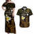 Personalised Hawaii King Kamehameha Day Couples Matching Off Shoulder Maxi Dress and Hawaiian Shirt Plumeria With Kakau Pattern - Gold