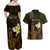 Personalised Hawaii King Kamehameha Day Couples Matching Off Shoulder Maxi Dress and Hawaiian Shirt Plumeria With Kakau Pattern - Gold