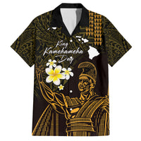 Personalised Hawaii King Kamehameha Day Family Matching Long Sleeve Bodycon Dress and Hawaiian Shirt Plumeria With Kakau Pattern - Gold LT14 Dad's Shirt - Short Sleeve Gold - Polynesian Pride