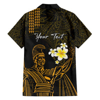 Personalised Hawaii King Kamehameha Day Family Matching Long Sleeve Bodycon Dress and Hawaiian Shirt Plumeria With Kakau Pattern - Gold LT14 - Polynesian Pride