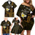 Personalised Hawaii King Kamehameha Day Family Matching Off Shoulder Short Dress and Hawaiian Shirt Plumeria With Kakau Pattern - Gold
