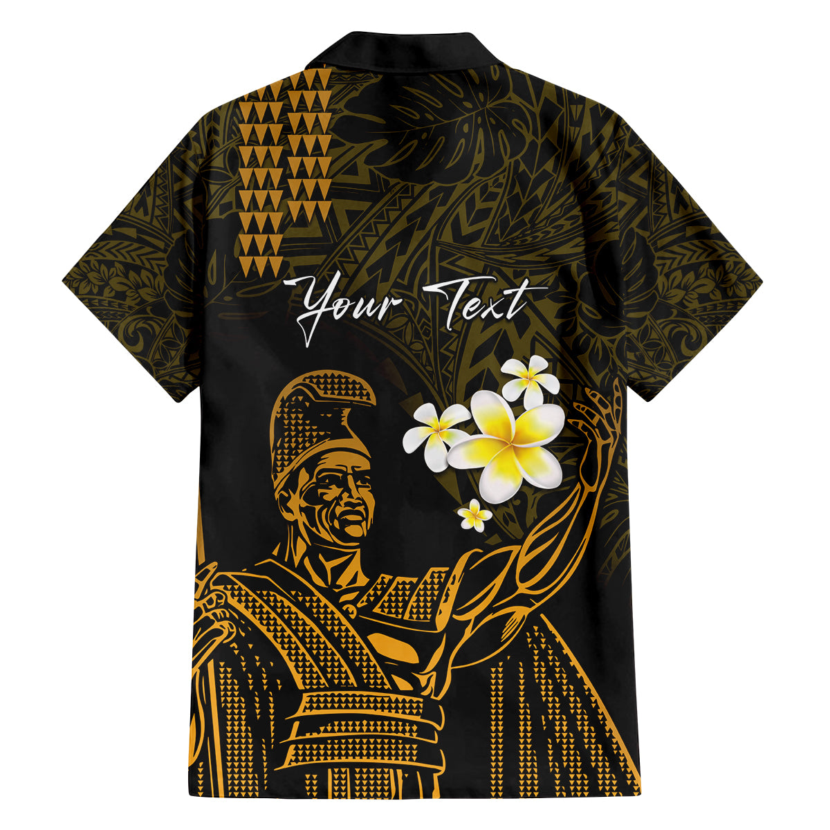 Personalised Hawaii King Kamehameha Day Family Matching Off Shoulder Short Dress and Hawaiian Shirt Plumeria With Kakau Pattern - Gold LT14 - Polynesian Pride