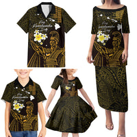 Personalised Hawaii King Kamehameha Day Family Matching Puletasi and Hawaiian Shirt Plumeria With Kakau Pattern - Gold LT14 - Polynesian Pride