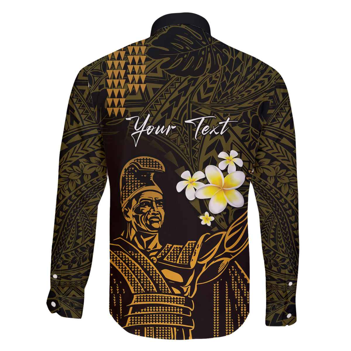 Personalised Hawaii King Kamehameha Day Family Matching Puletasi and Hawaiian Shirt Plumeria With Kakau Pattern - Gold LT14 - Polynesian Pride
