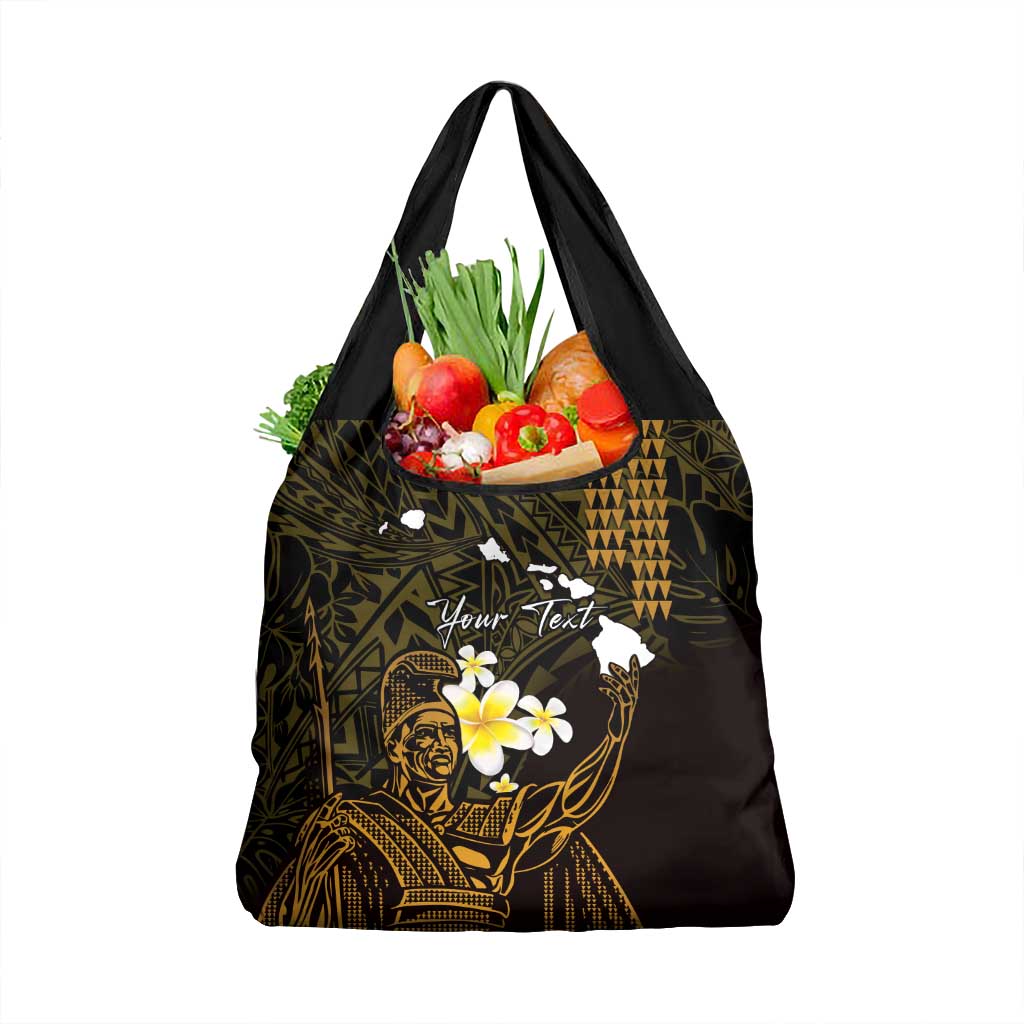 Personalised Hawaii King Kamehameha Day Grocery Bag Plumeria With Kakau Pattern - Gold