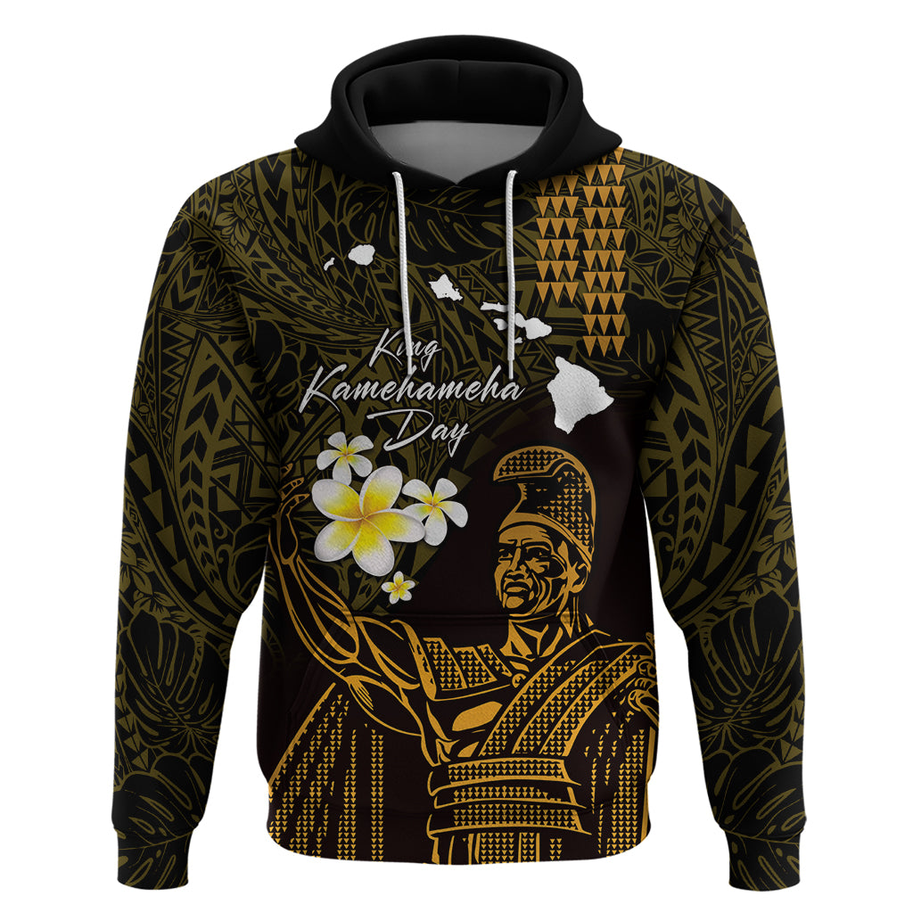 Personalised Hawaii King Kamehameha Day Hoodie Plumeria With Kakau Pattern - Gold