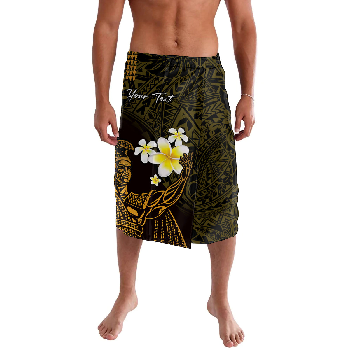 Personalised Hawaii King Kamehameha Day Lavalava Plumeria With Kakau Pattern - Gold