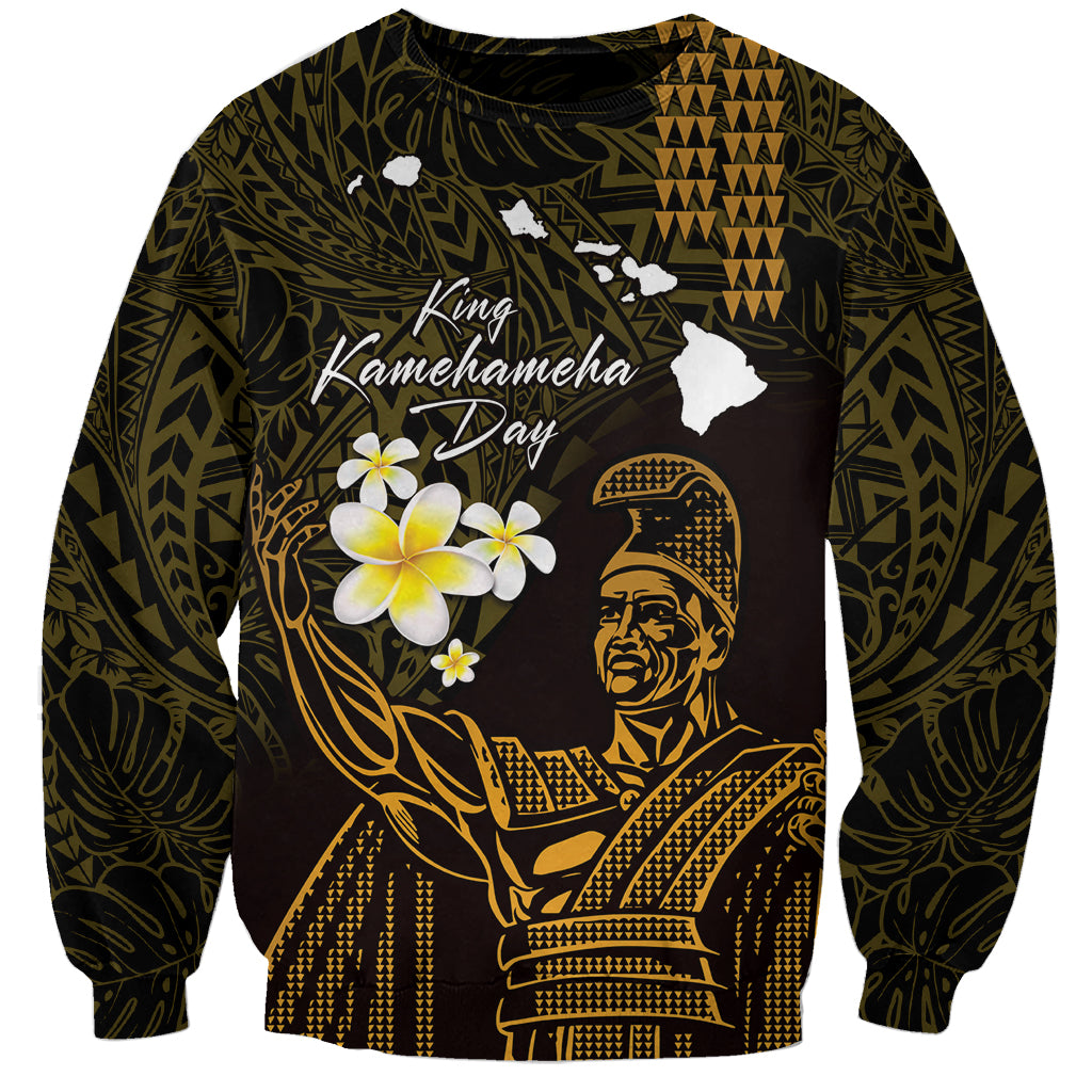 Personalised Hawaii King Kamehameha Day Sweatshirt Plumeria With Kakau Pattern - Gold