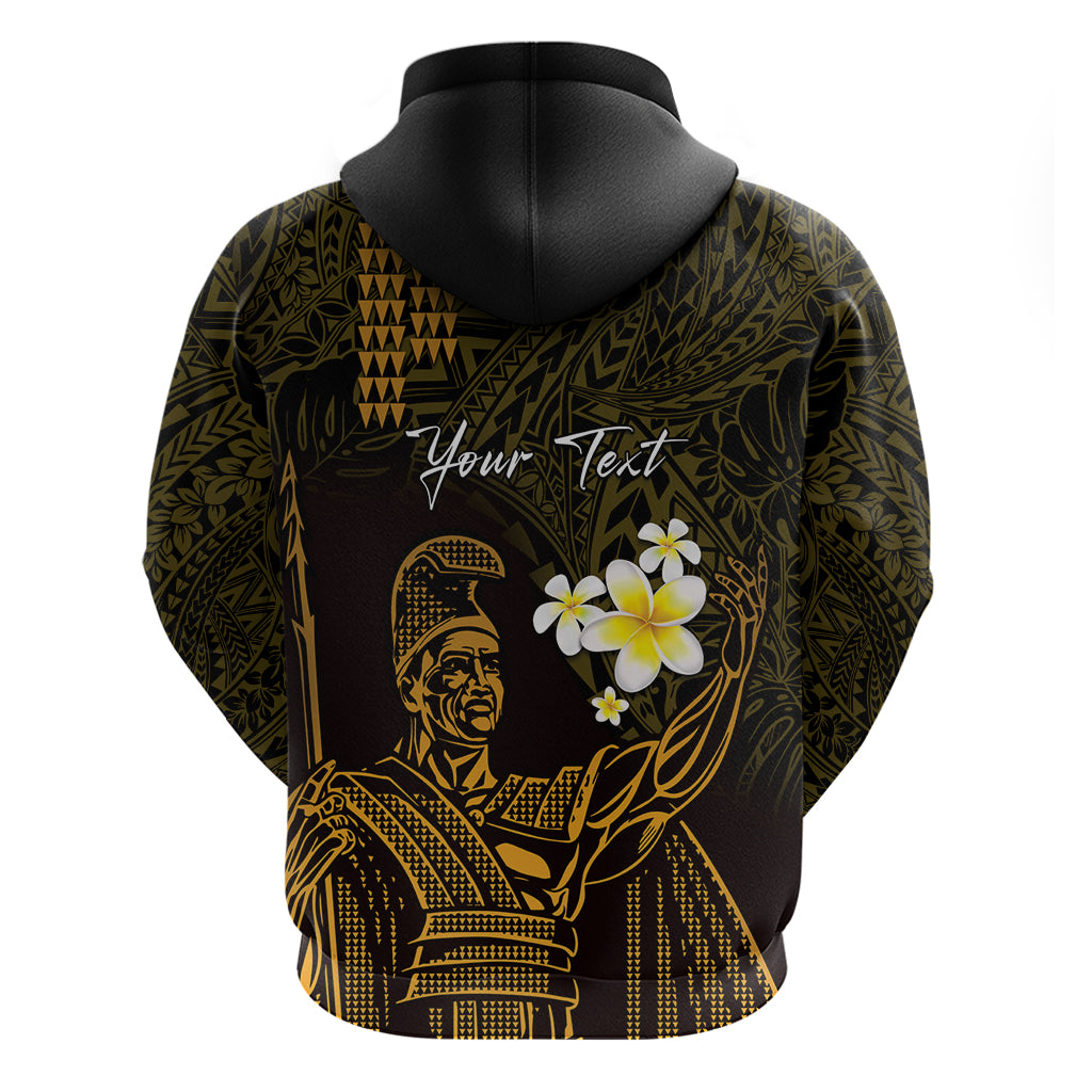 Personalised Hawaii King Kamehameha Day Zip Hoodie Plumeria With Kakau Pattern - Gold