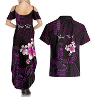 Personalised Hawaii King Kamehameha Day Couples Matching Summer Maxi Dress and Hawaiian Shirt Plumeria With Kakau Pattern - Purple LT14 - Polynesian Pride